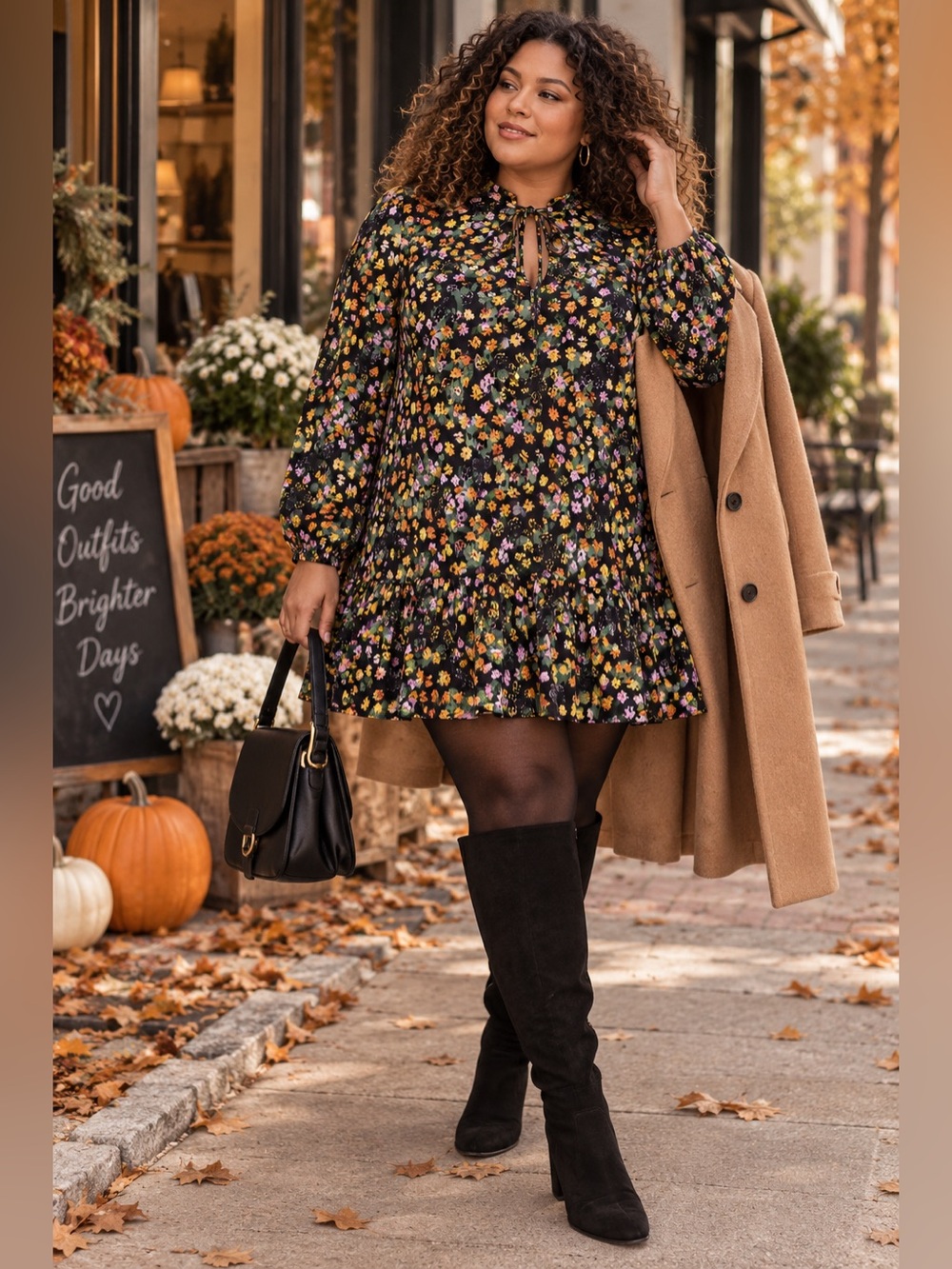 ASOS DESIGN Curve Floral Tie Neck Long Sleeve Ruffle Hem Mini Dress US 22